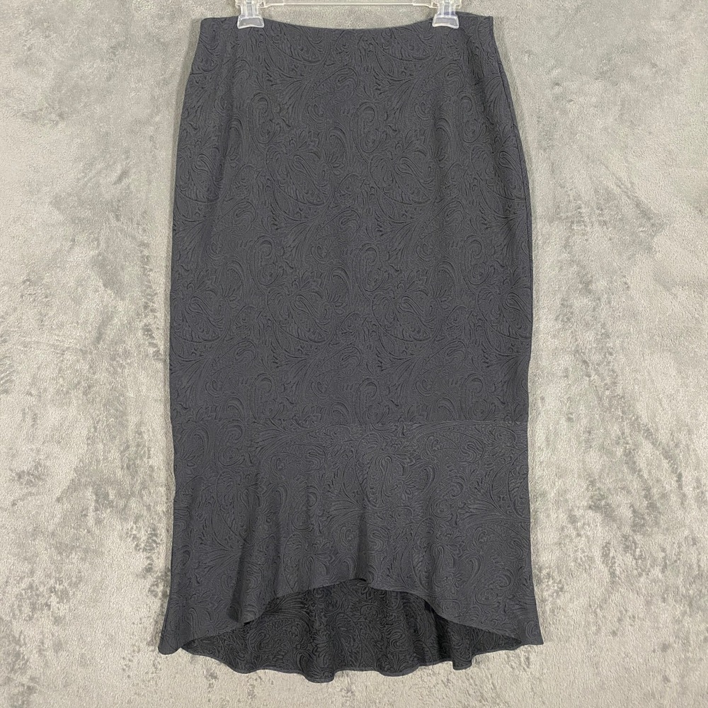 Tailor B. Moss Skirt Sz‎ 10 Grey Paisley Jacquard High Low Mermaid Ruffle Midi
